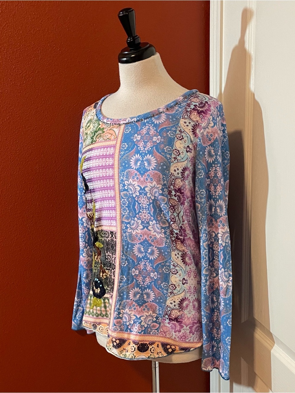 Sundance Women’s Floral Patchwork Embroidered Bohemian Art To Wear Sweater
